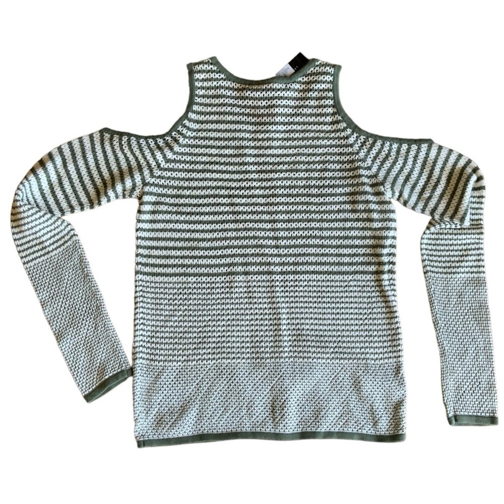 Women’s Romeo & Juliet Cotton Sweater Top, Cold-Shoulder, Green Stripe, Size Sm - Picture 2 of 8